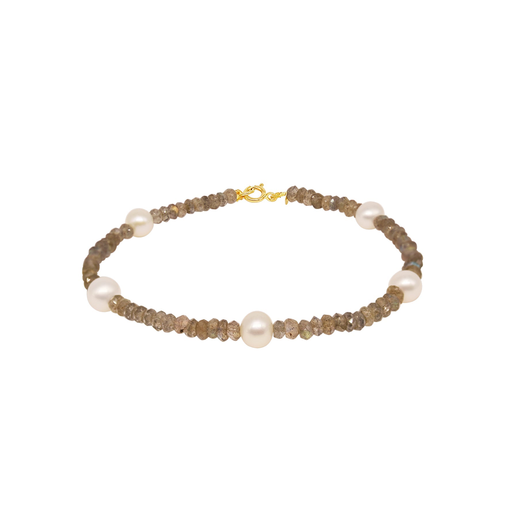 14k Gemstones with White Pearl Bracelet