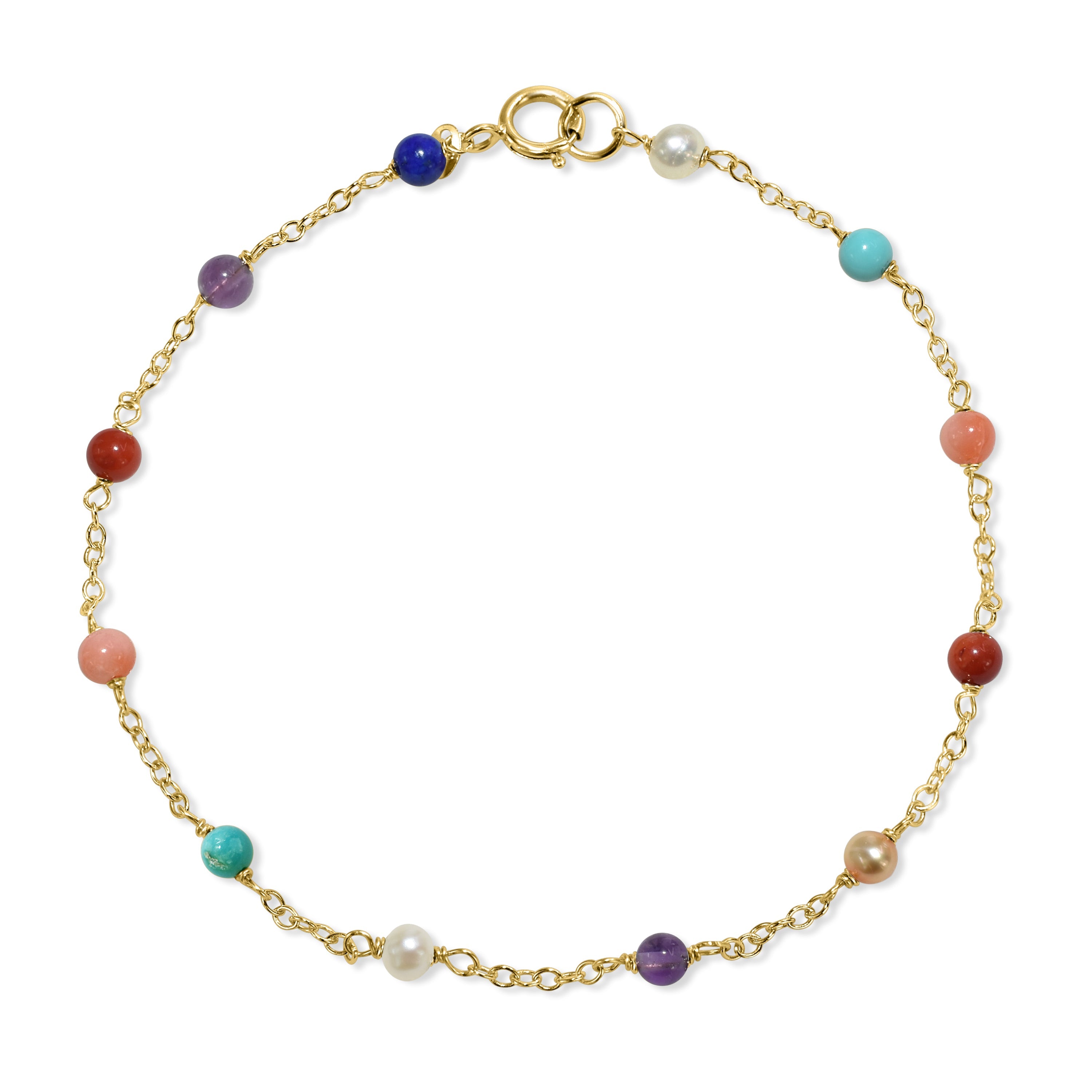 14k Gemstones and Pearl Bracelet