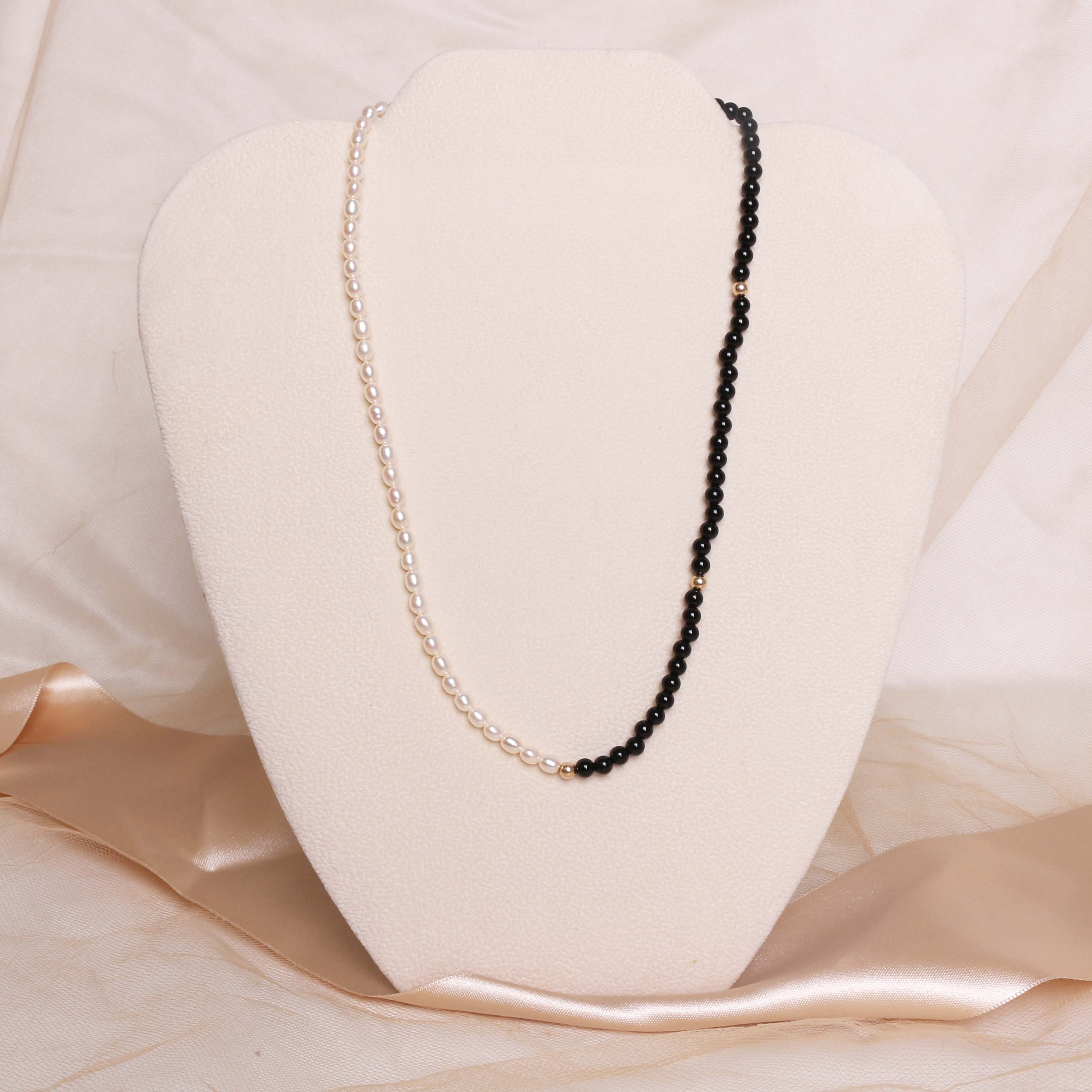 14k White Freshwater Pearl Half & Half Necklace
