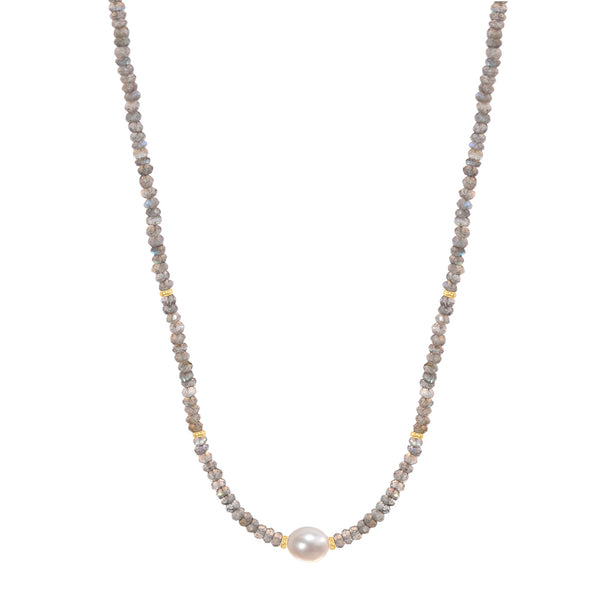 14k Gemstones Gold Roundel and Freshwater Pearl Center Necklace