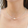 14k Gemstones Gold Roundel and Freshwater Pearl Center Necklace
