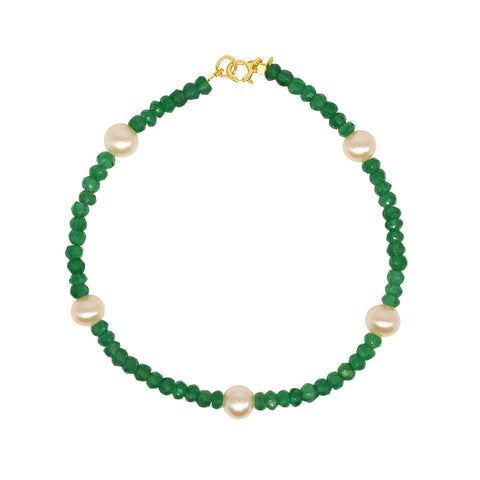 14k Gemstones with White Pearl Bracelet